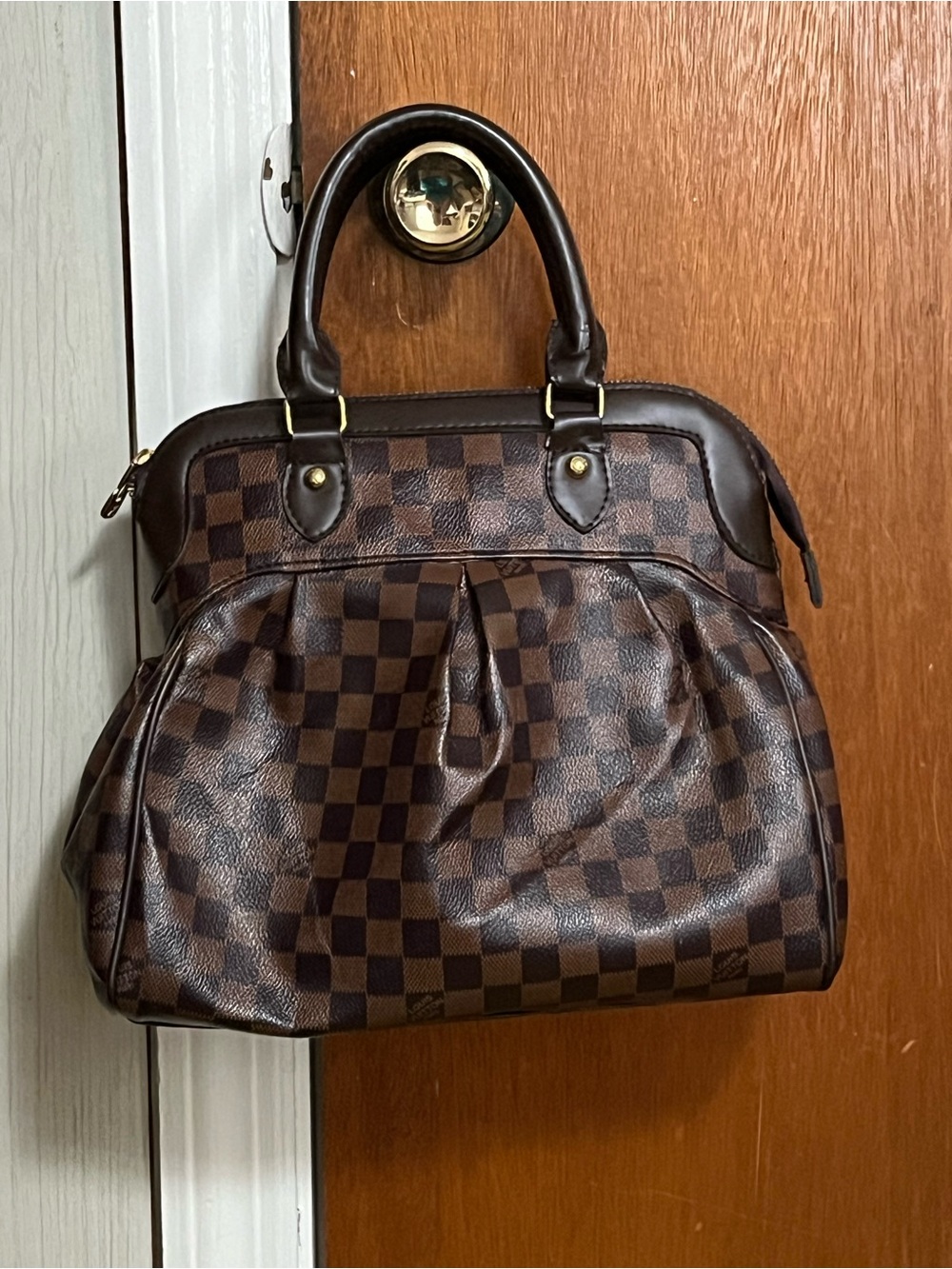 Source Unknown Brown Checkered Satchel Handbag